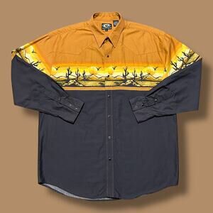 Vintage Western Shirt Snap Button All Over Print Roper Long Sleeve Cowboy Rodeo